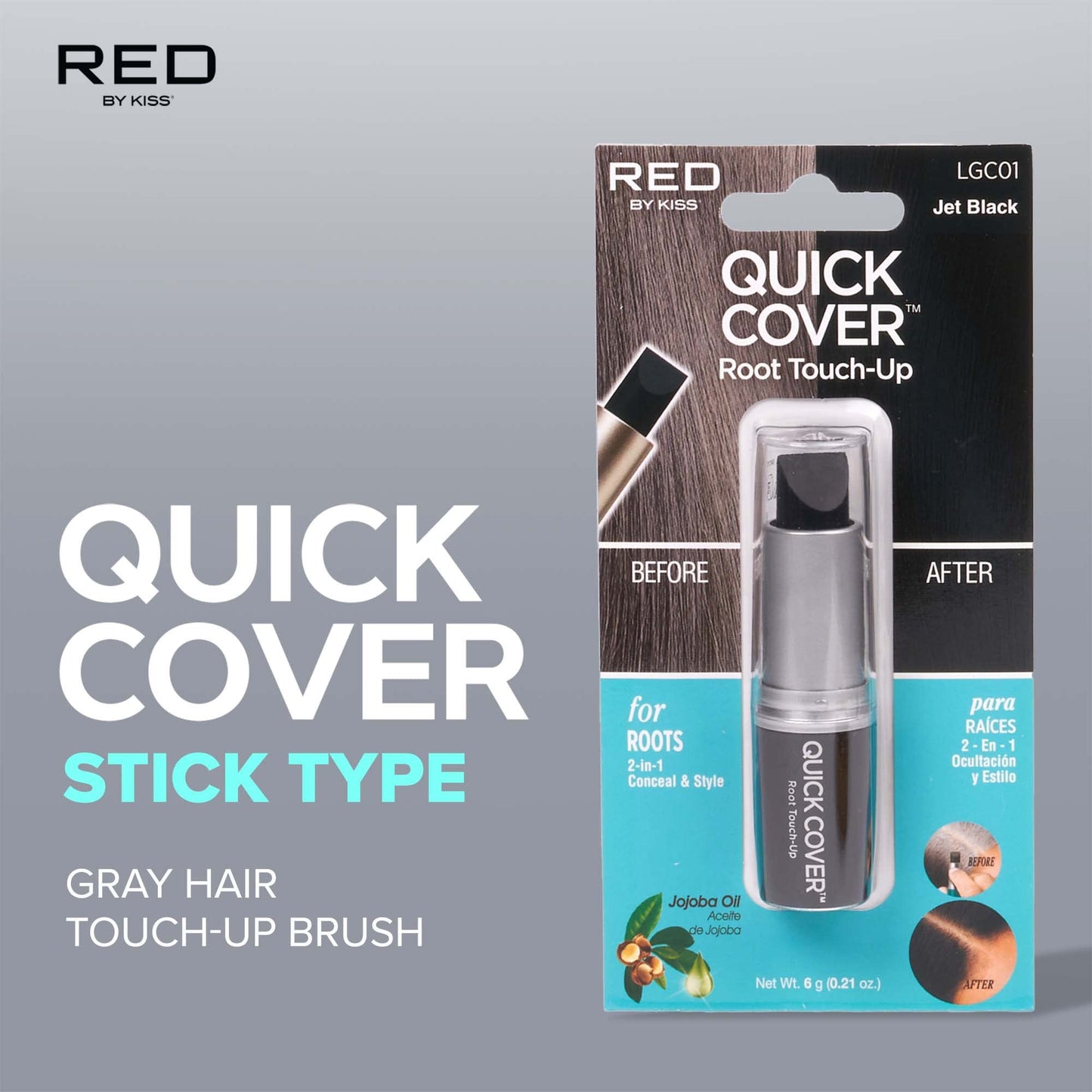 RED by Kiss Quick Cover Root Touch Up Stick, Water-Resistant Temporary Gray Hair Concealer with Brush for Roots and Beard, Long-Lasting Coverage, Easy