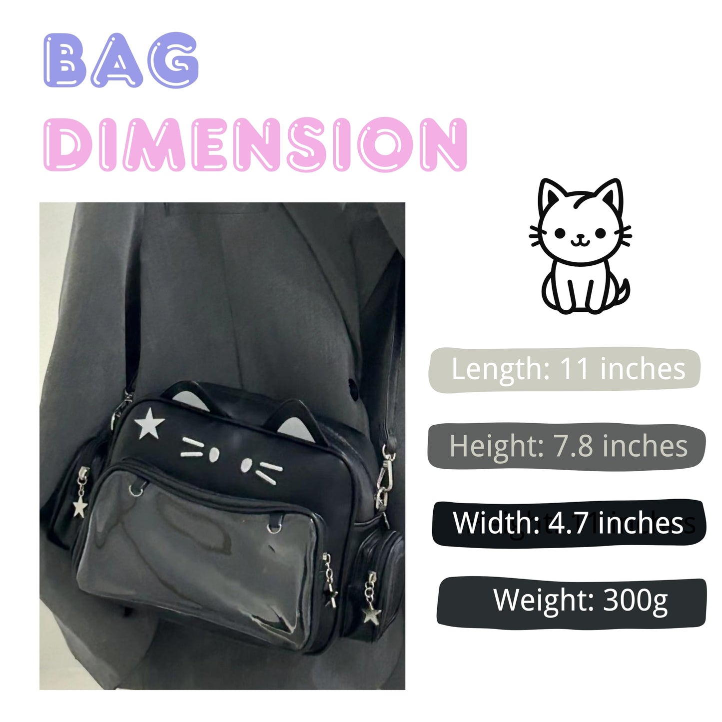 semmoi Ita Bag Kawaii Cat Backpack with Adjustable Straps, Large Capacity, Ideal for Daily Use, Cute Bag (Beige)