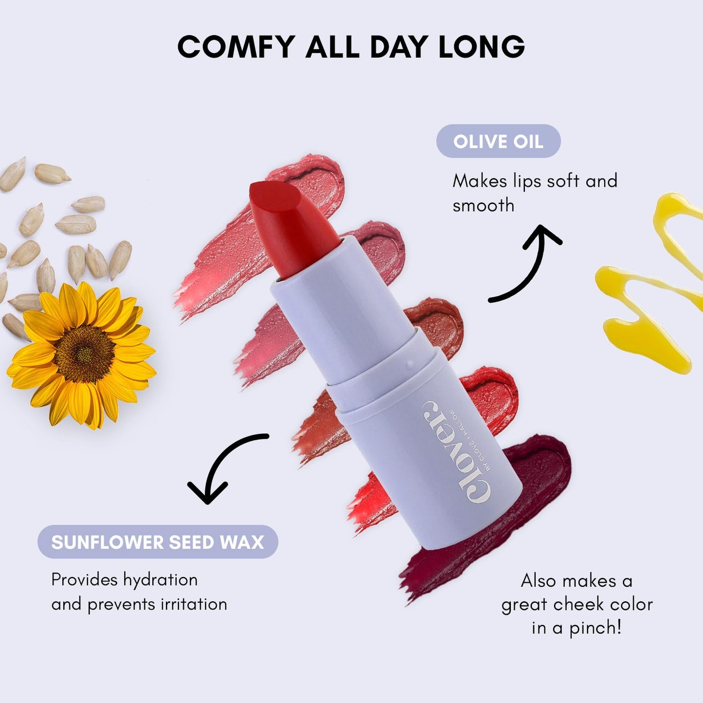 Clover Comfy Matte Lipstick | Non Drying Lipstick, Moisturizing And Lightweight, High Pigmented stick | Cruelty-Free & Vegan Lip Makeup | Shade -