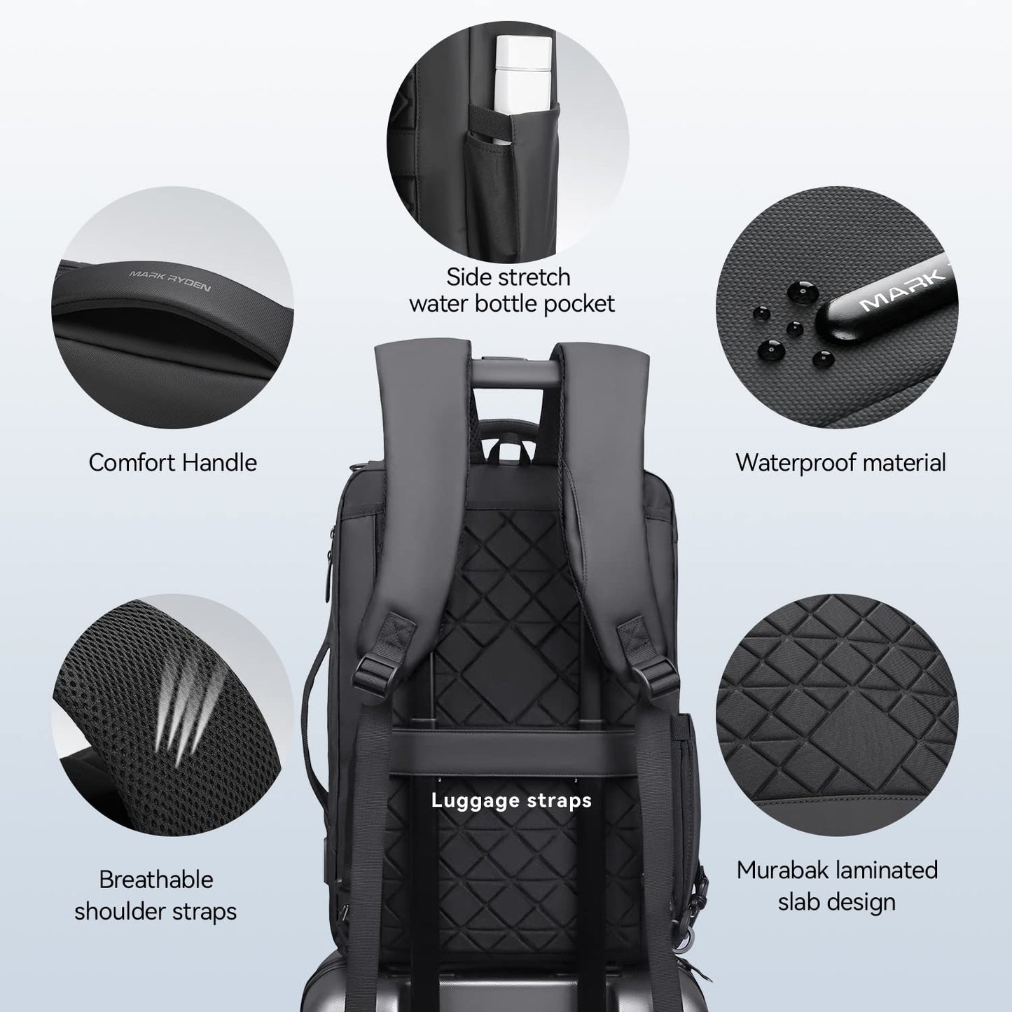 Muzee 3in1 Slim Business Backpack Laptop Backpack For Men with Executive Briefcase Casual Daypack Fits 15.6 Inch Laptop USB Port Black