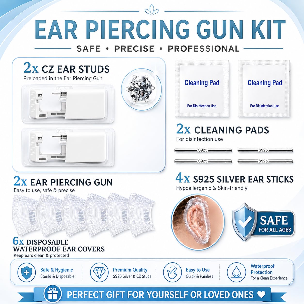 Anzero Ear Piercing Kit, Disposable Ear Piercing Gun with 5MM CZ Studs Beauty and Personal Care Anzero