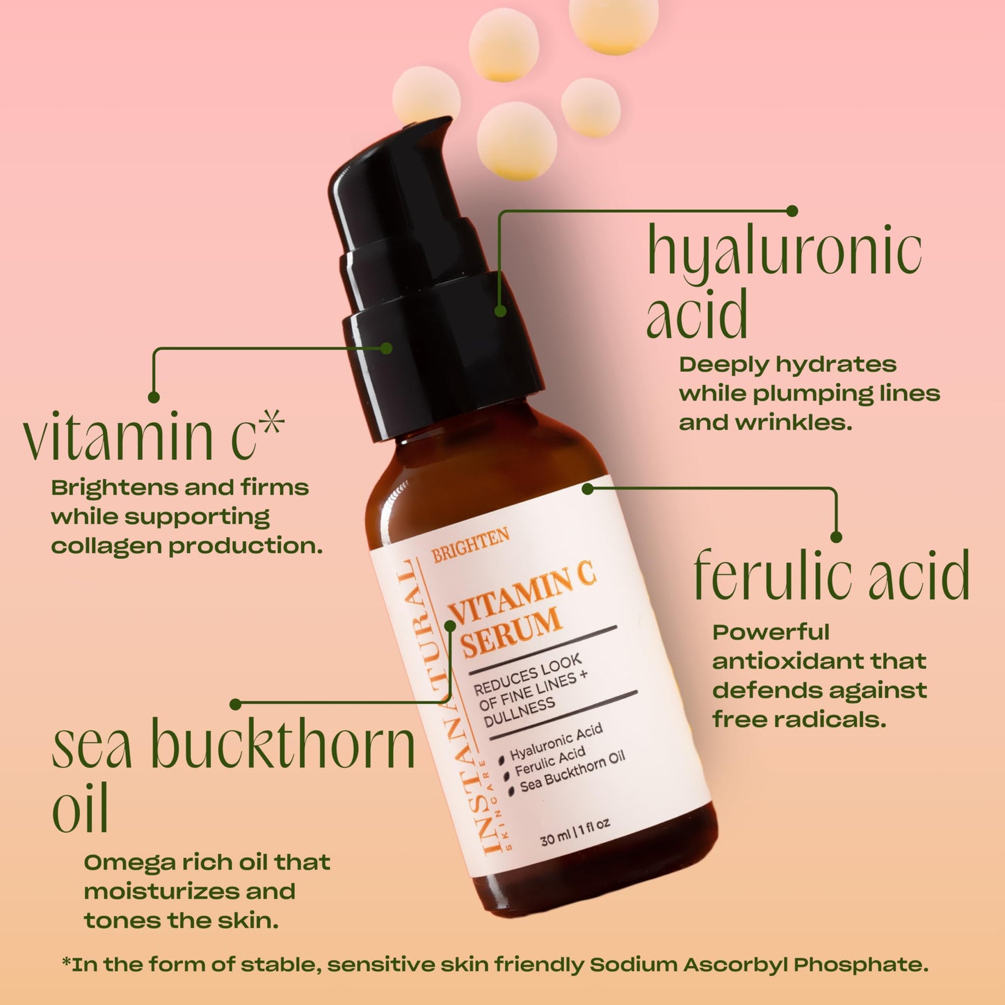 InstaNatural Vitamin C Face Serum, Brightens, Hydrates and Reduces Signs of Aging, with Vitamin C, Hyaluronic and Ferulic Acid, 1 FL Oz Beauty & Personal Care InstaNatural