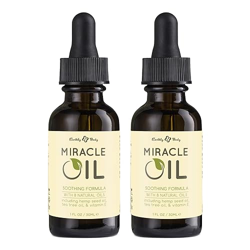 Earthly Body Miracle Oil, 1 fl. oz. - 2 Pack - 100% Natural Tea Tree Oil, Hemp Seed Oil & Vitamin E - Moisturizer, Calms Skin Irritations, Helps