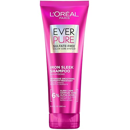 L'Oreal Paris Sulfate Free Iron Sleek Smoothing Shampoo, Frizz Control and Humidity-Resistant Formula with Alpha-Acids for Frizzy Hair, EverPure Hair