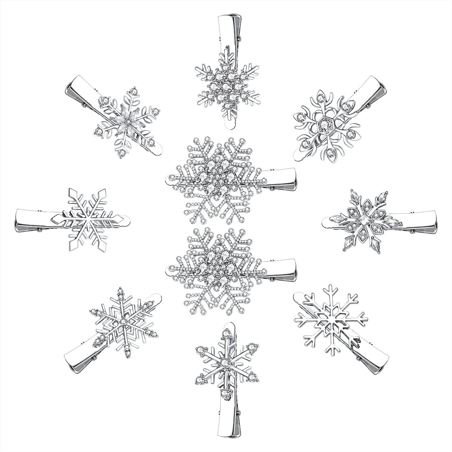 Boderier 10 Pack Snowflake Hair Clips Winter Christmas Rhinestone Snowflake Hairpin Hair Barrette Accessories Silver