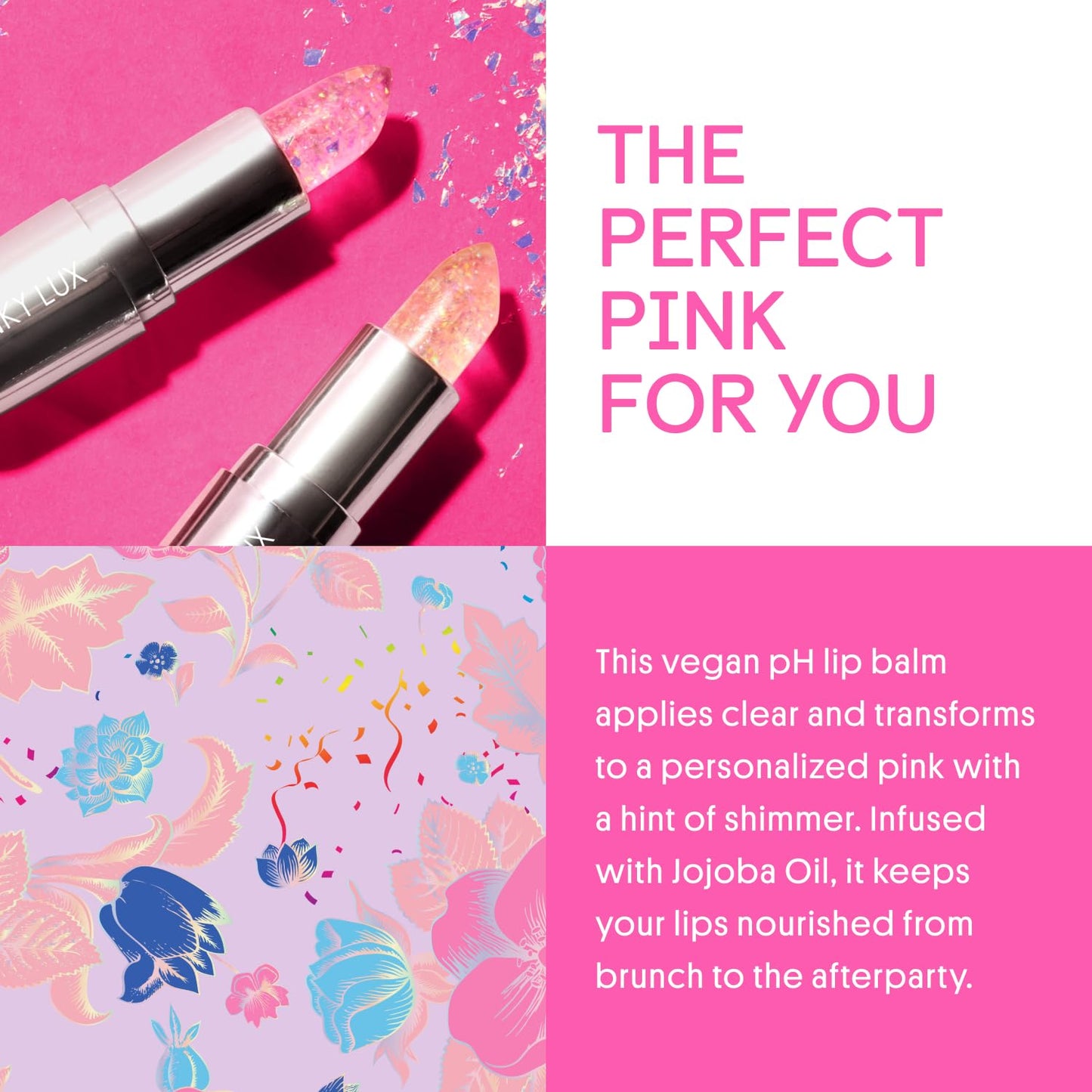 Winky Lux Lavender Glitter Confetti Balm - Hydrating ph Lip Balm, Natural Pink Tint with pH Color Changing, Moisturize & Soften Lips While Leaving