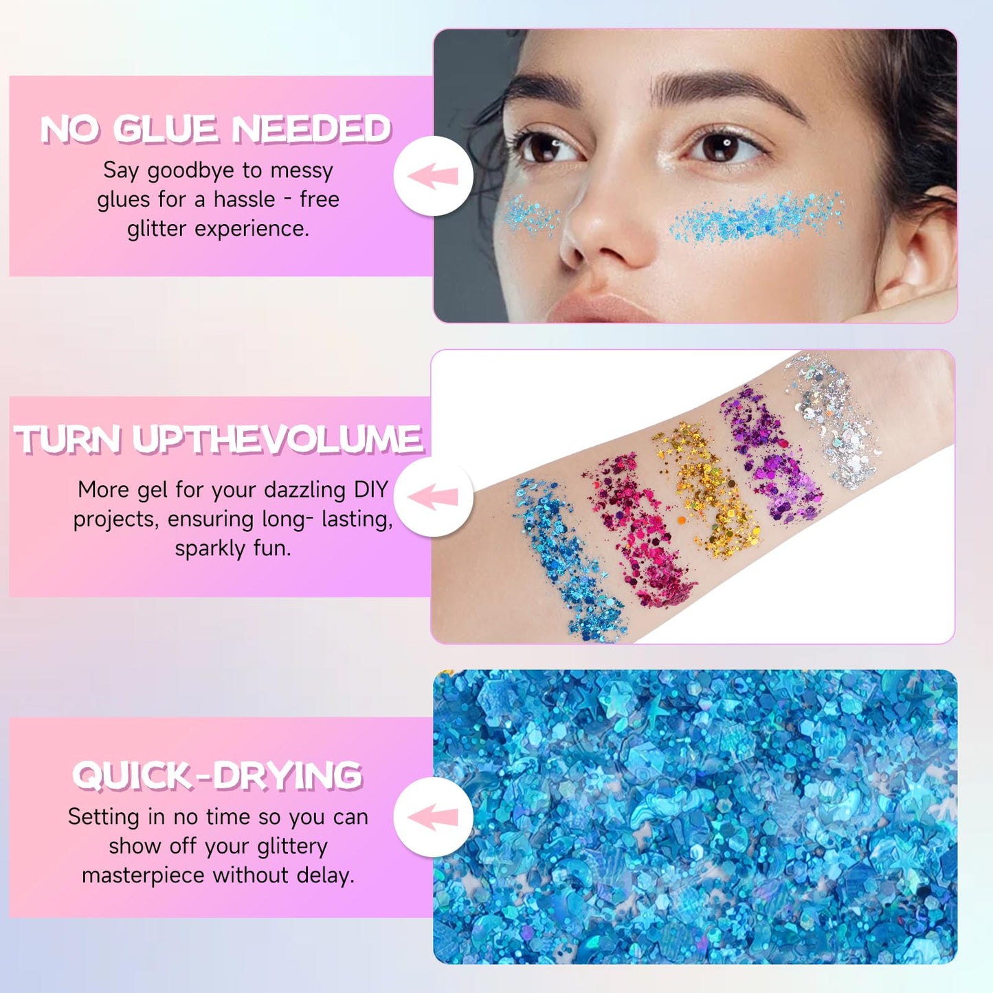 Blue Face Body Glitter,Mermaid Sequins Makeup Glitters Face Paint, Chunky Sparkling Glitter Gel for Women,Holographic Chunky Sequins Glitters for Eye