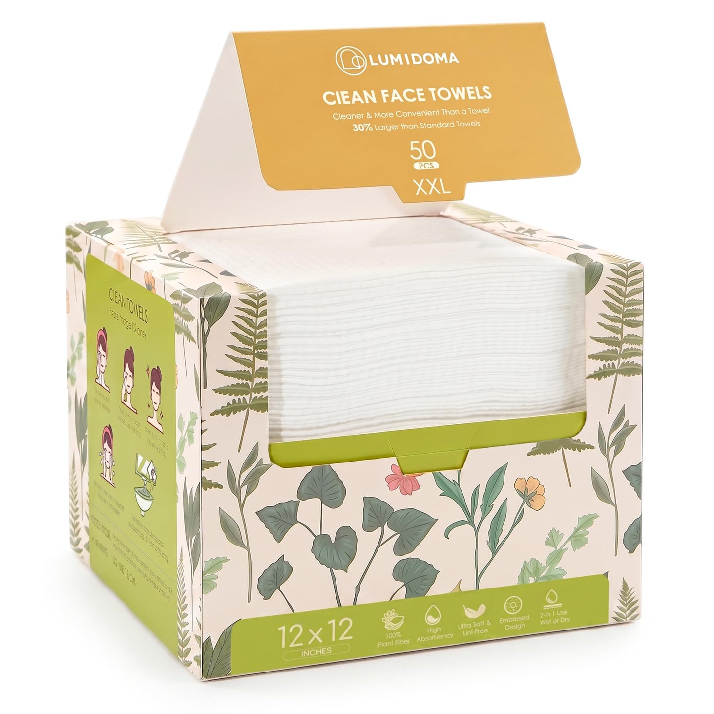 LUMIDOMA XXL Disposable Face Towel 12x12 Inches Extra Thick Facial Cleansing Cloths, 100% Plant-Based Pure Fiber Dry Wipes for Sensitive Skin, Makeup Beauty and Personal Care LUMIDOMA Default Title