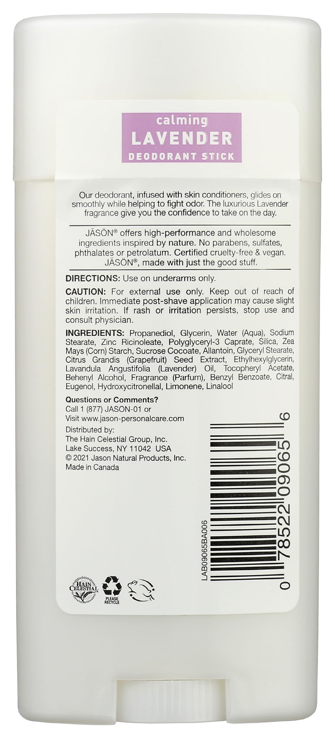 Jason Aluminum Free Deodorant Stick, Calming Lavender, 2.5 Oz