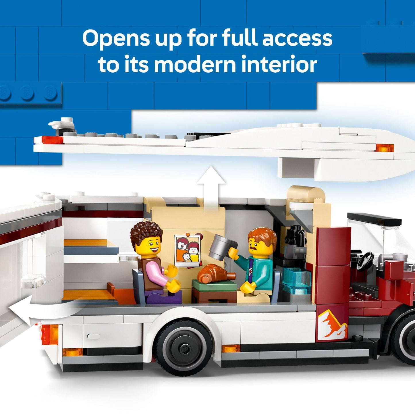 LEGO City Holiday Adventure Camper Van Toy Set – Vacation Building Kit for Kids 6+ with 3 Minifigures & Accessories – 60454