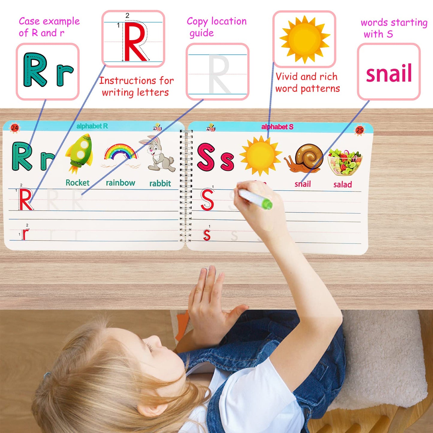 ALIANFLY Preschool Learning Workbook – Montessori Toddler Busy Book with Tracing, Handwriting, ABC & Activity Pages, Educational Toys for Kids