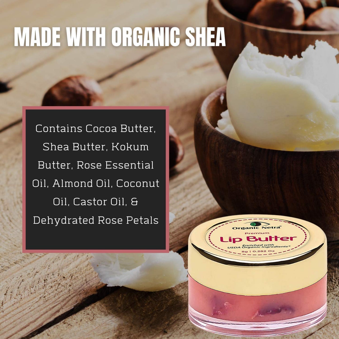 Organic Netra Premium Lip Butter - Moistures Lips - Lips Mask for All Occasions - Perfect for Everyone - Enriched with Organic and Natural Beauty and Personal Care Organic Netra