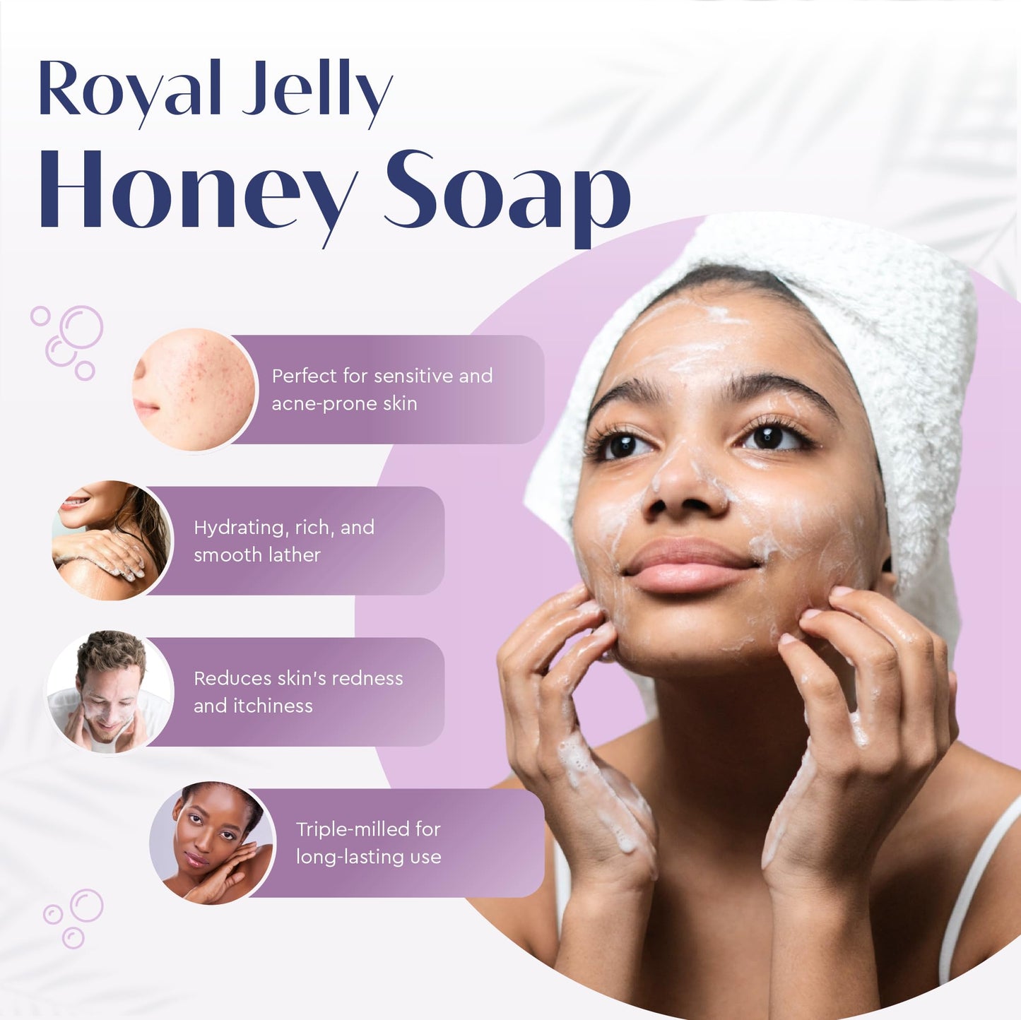 Baudelaire Royal Jelly Honey Soap Set - Luxurious Vegetable-Based Bars with 2% Honey, Hydrating Lanolin & Anti-aging Royal Jelly, Peach Blossom Scent