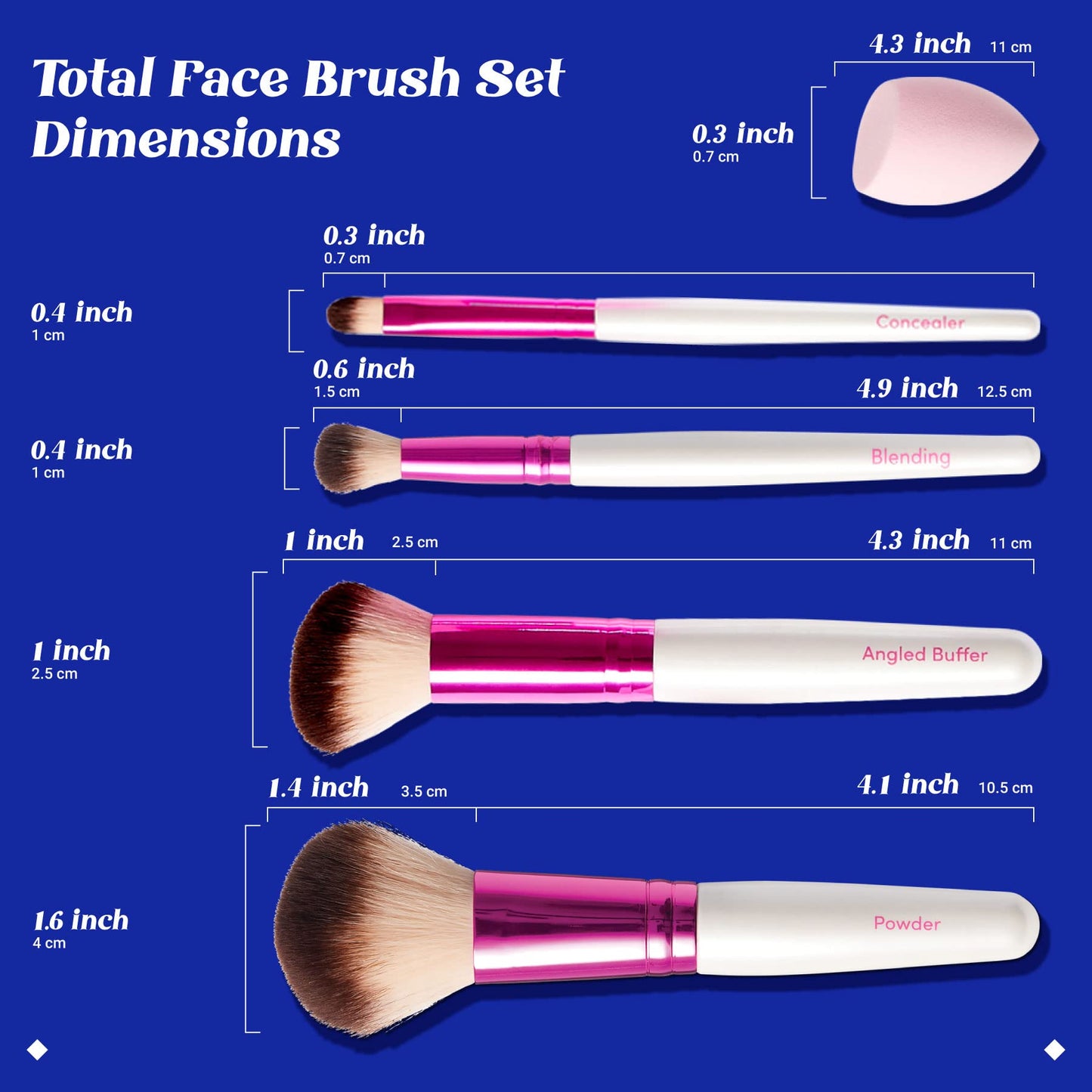 Ruby Kisses Makeup Brushes Travel Size Complexion Brush Set, Powder, Angled Buffer, Blending, Concealer Brush and Blending Sponge, Travel Friendly 5