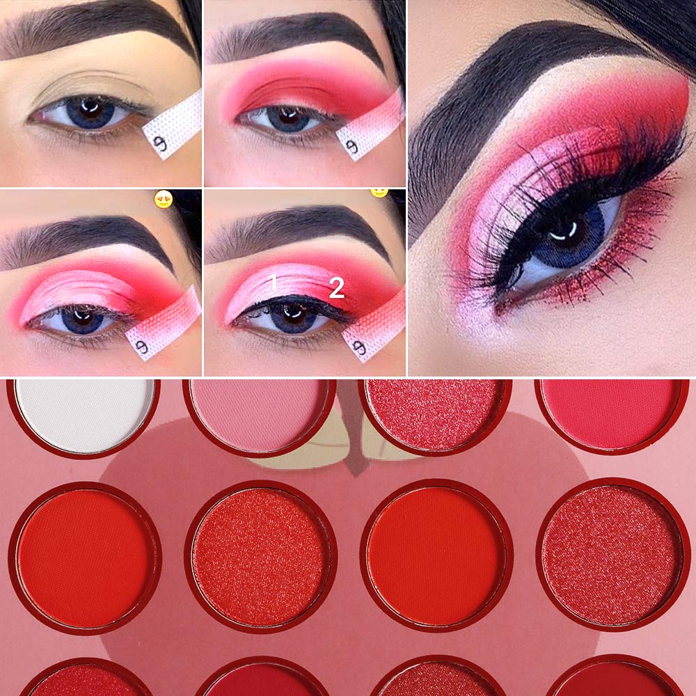 Red Pink Eyeshadow Palette, DE’LANCI Professional Matte Shimmer High Pigmented 12 Colors Eye Shadow Makeup Pallet, Waterproof Blendable Small