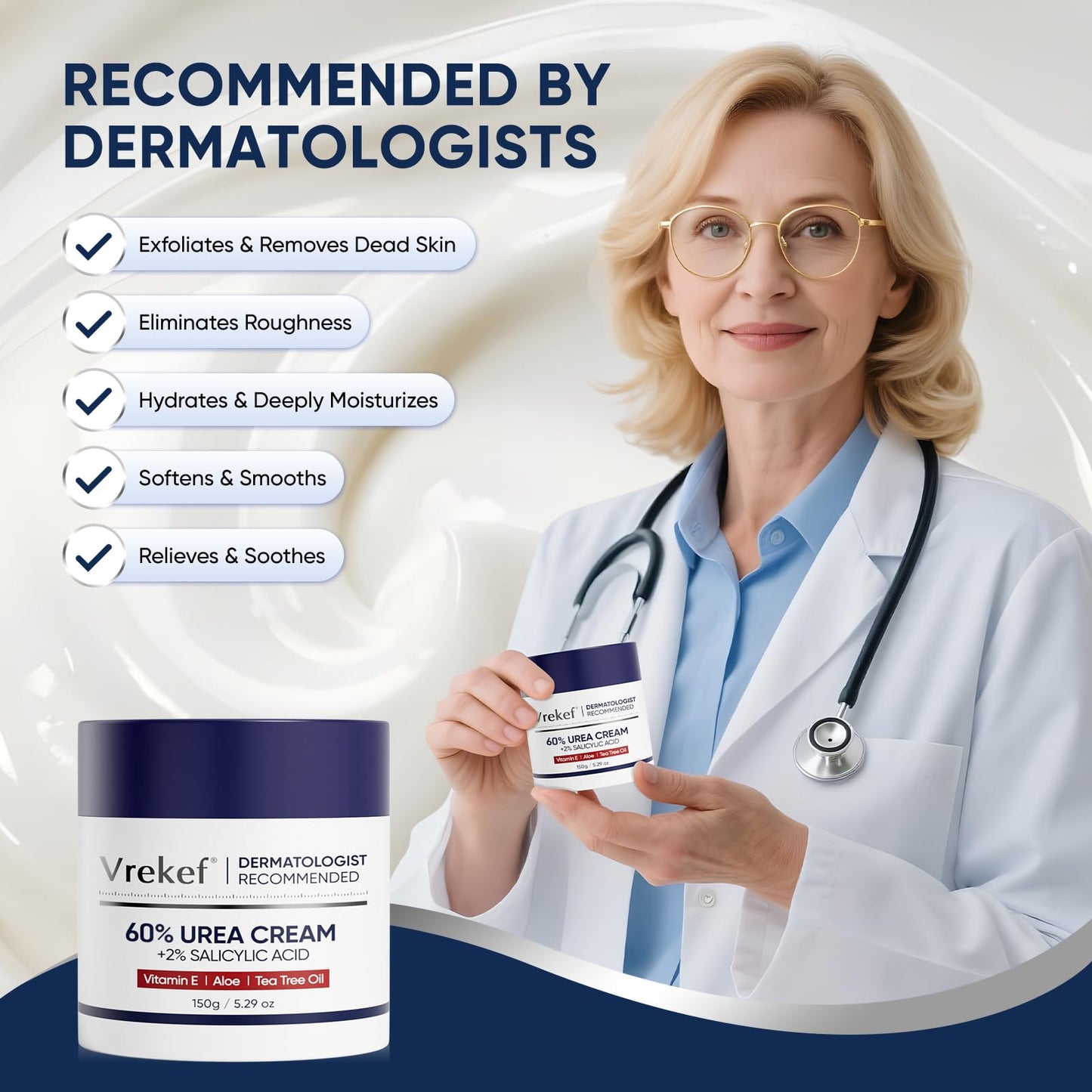 VREKEF Urea Cream 60% with 2% Salicylic Acid, Urea Cream 60 Percent for Feet Maximum Strength, Foot Cream & Callus Remover for Dry Cracked Heels Beauty and Personal Care VREKEF