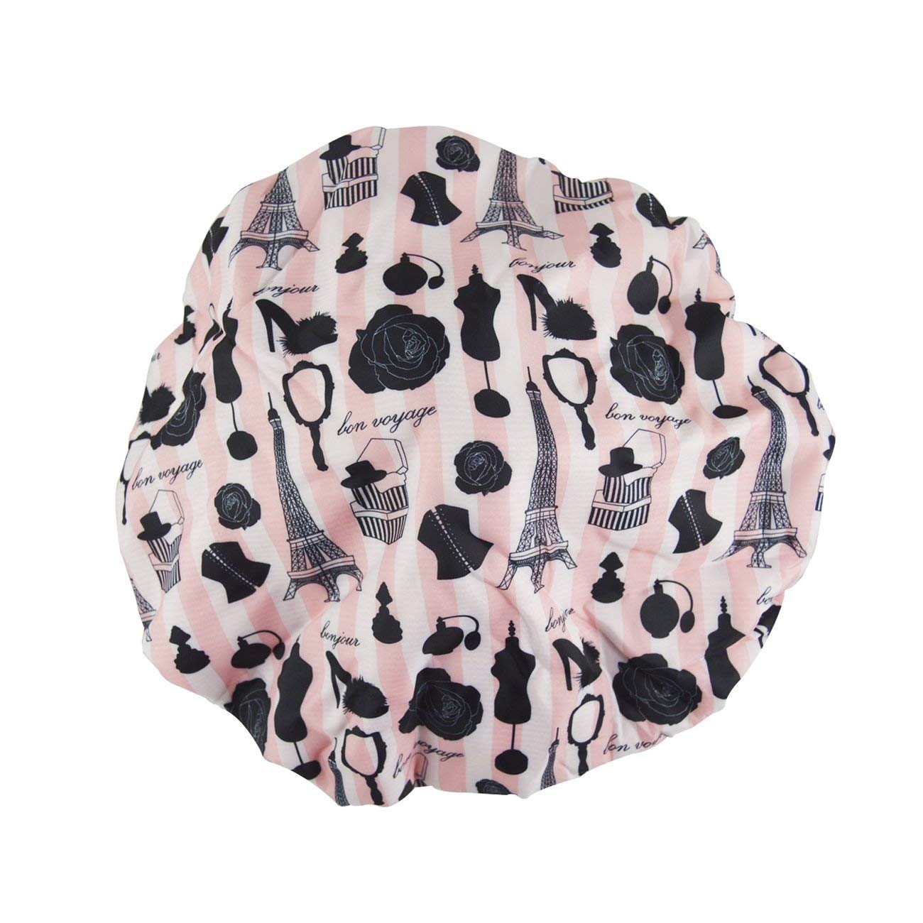 Reusable Nylon Bath & Shower Cap, Reversible Oversized Waterproof Shower Caps Large Designed for all Hair Lengths w Terry Lining & Elastic Band