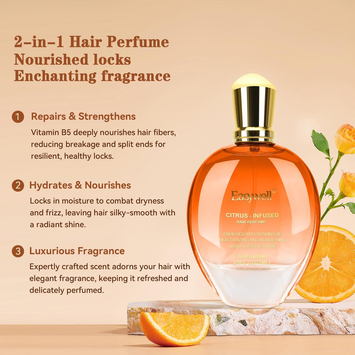 EASYWELL Hair Perfume for Women, Christmas Gift Birthday Gifts for Mom and girls, Leave In Conditioner Spray with Vitamin B5, Hair Care Fragrance