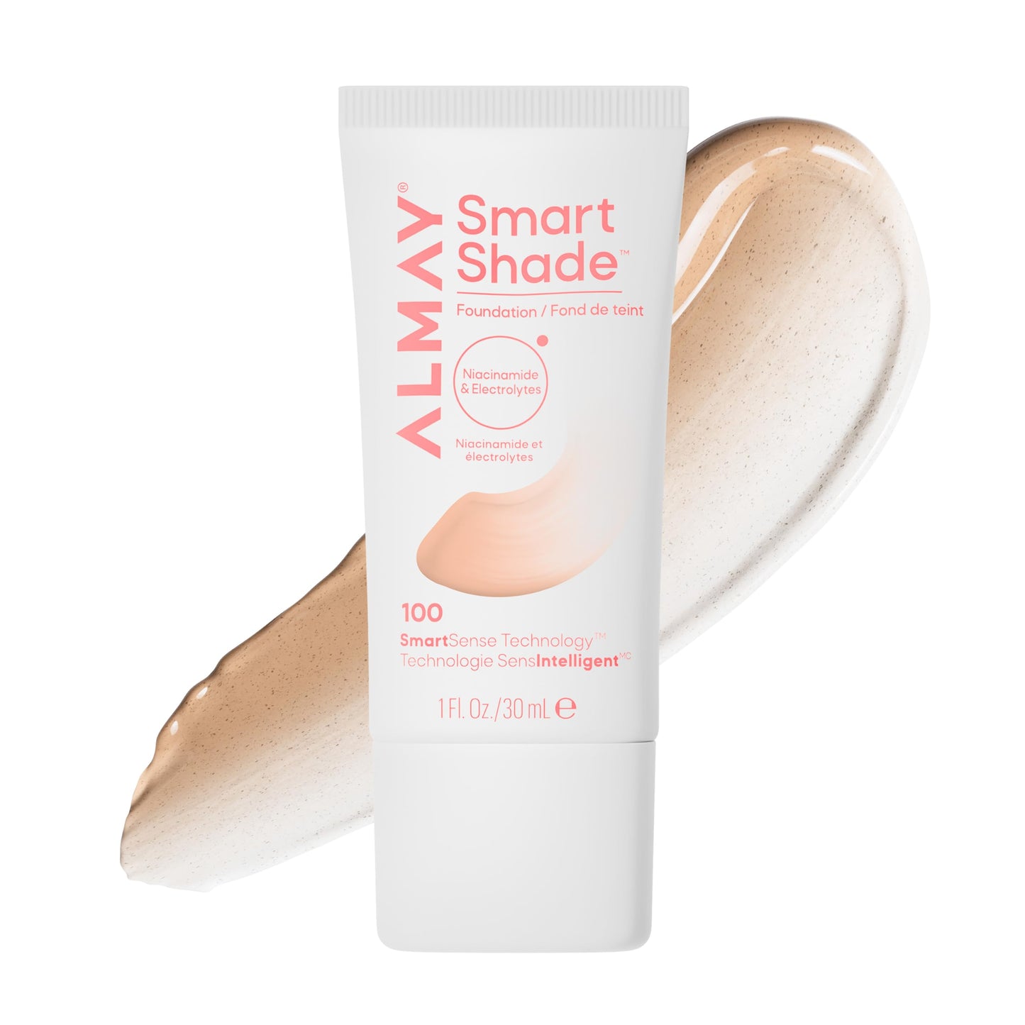 Almay Smart Shade™ Foundation, Oil-Free, Non-Comedogenic, Hypoallergenic, Vegan Face Makeup, 100 Light, 1 fl oz