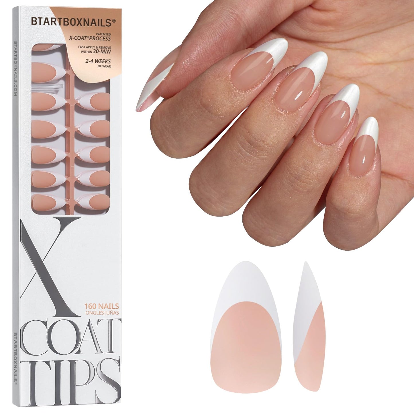 BTArtboxnails XCOATTIPS White French Tip Press On Nails, M Almond, Peach Beauty and Personal Care BTARTBOXNAILS Default Title