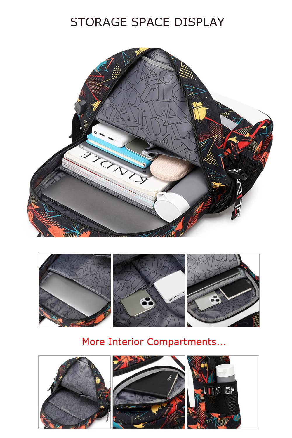 American Football Player 15 Multifunction Rugby Backpack Travel Laptop Daypack Night Reflective Strip Fans bag For Men Women (Red Pattern - 2)