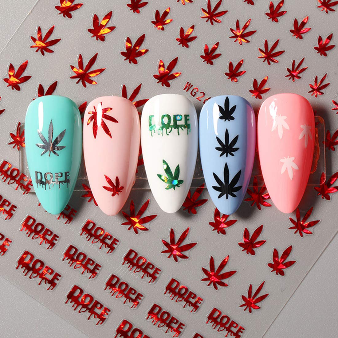 KITBE Bronzing Maple Leaves Nail Art Stickers 6 Sheets Laser Gold Silver Red Green Nail Art Decals Adhesive Nail Supplies Manicure Tips Beauty Charms Beauty & Personal Care KITBE
