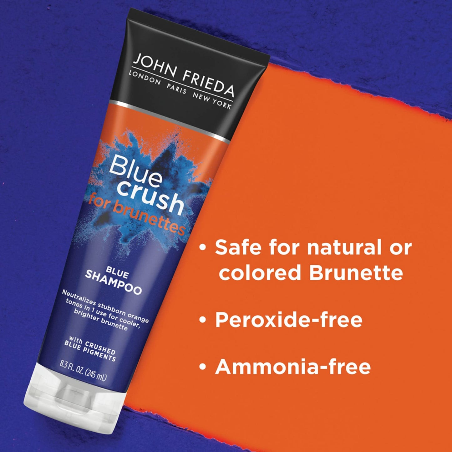 John Frieda Blue Crush Shampoo and Conditioner Set for Brunettes, Nourishes Color-Treated and Natural Hair, Blue Pigments for Vibrant, Cool-Toned