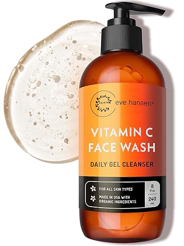 Vitamin C Cleanser Face Wash - HUGE 8 oz Gentle Facial Cleansing Gel for Uneven Skin Tone, Age Spots and Fine Lines - Natural Face Soap with Aloe