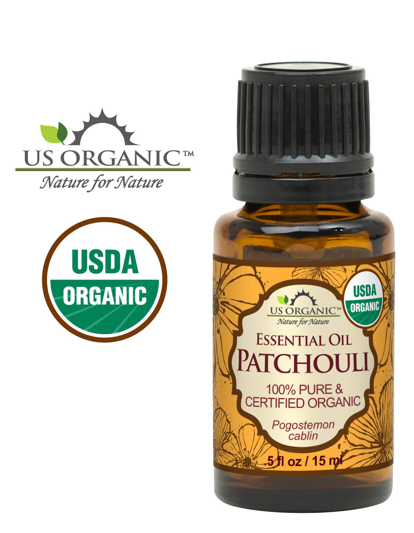 US Organic 100% Pure Patchouli Essential Oil - USDA Certified Organic, Steam Distilled - W/Euro droppers (More Size Variations Available) (15 ml / .5
