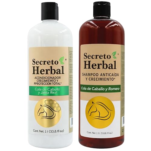 Secreto Herbal Shampoo & Conditioner Set 1L Each - Cola de Caballo, Romero & Jalea Real Hair Growth & Strengthening System, Anti-Breakage & Nourishing