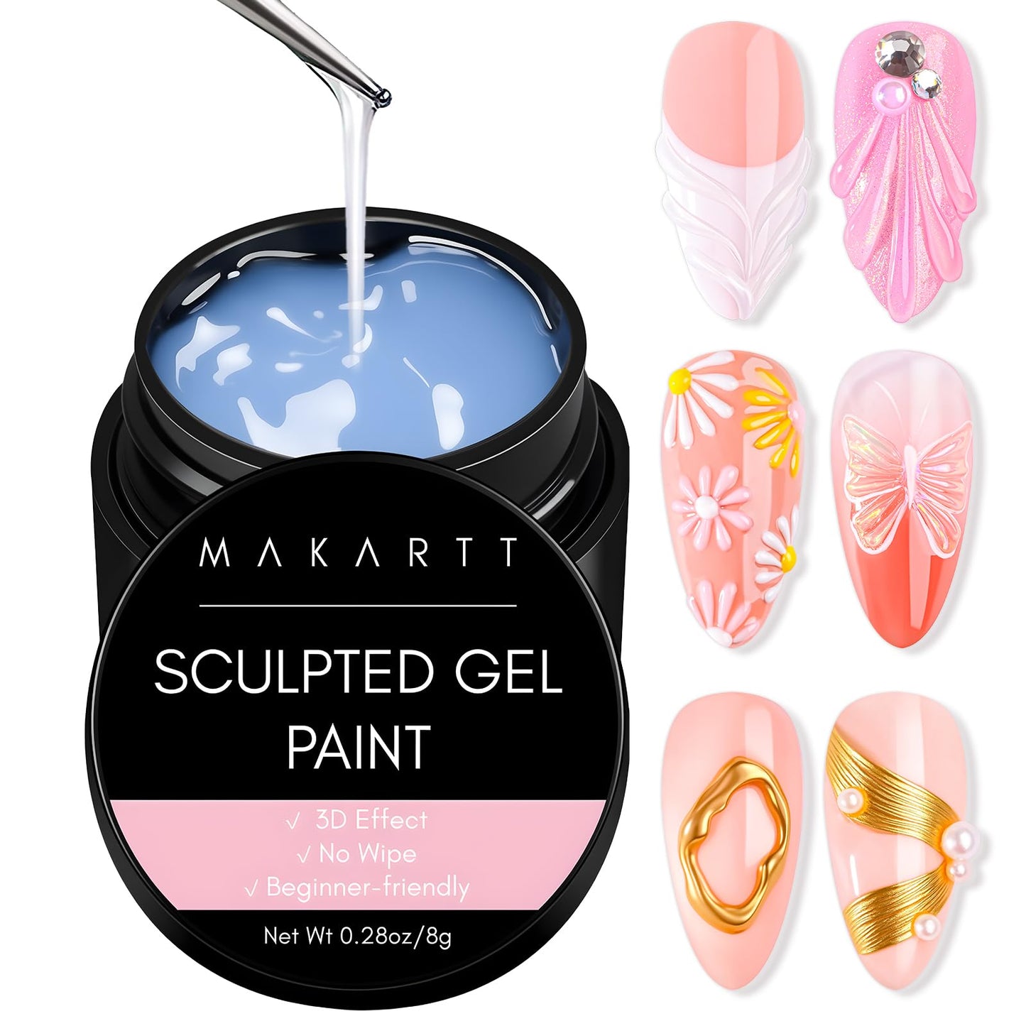 Makartt 3D Gel Nail Art: Clear 3D Painting Gels for Chrome Powder, 3D Sculpting No Wipe for Gel Nail Polish, 3D Carving Drawing Gels for Nails Art at Beauty and Personal Care Makartt