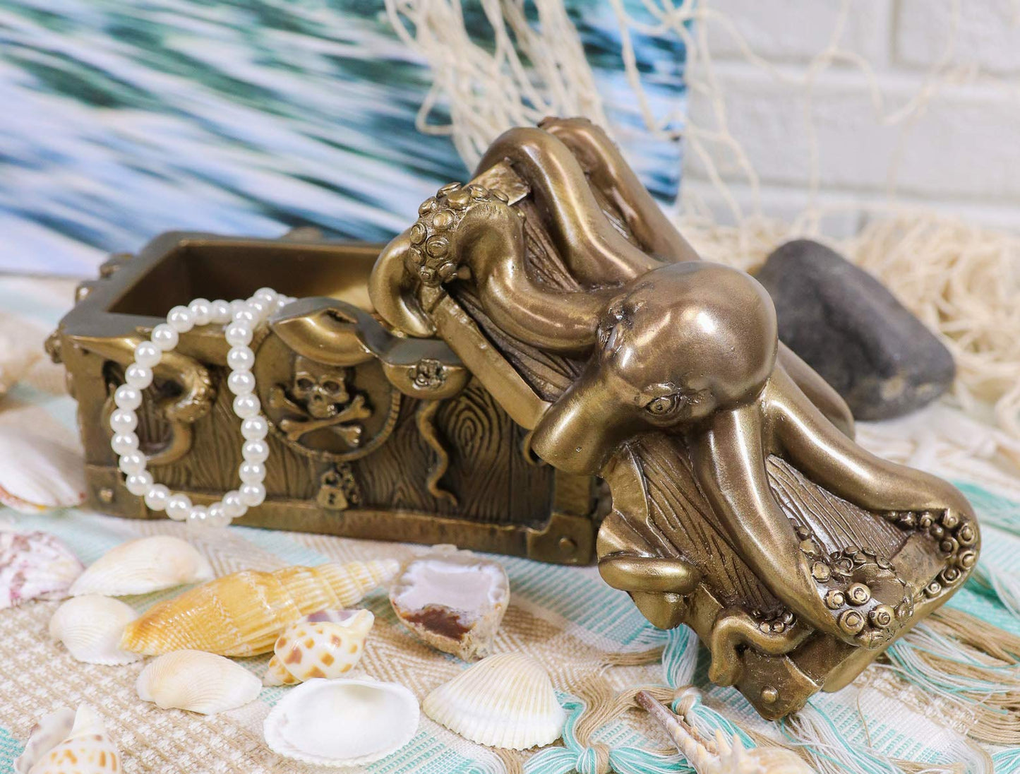 Atlantic Collectibles Giant Kraken Octopus Guarding Pirate Treasure Decorative Jewelry Box Figurine