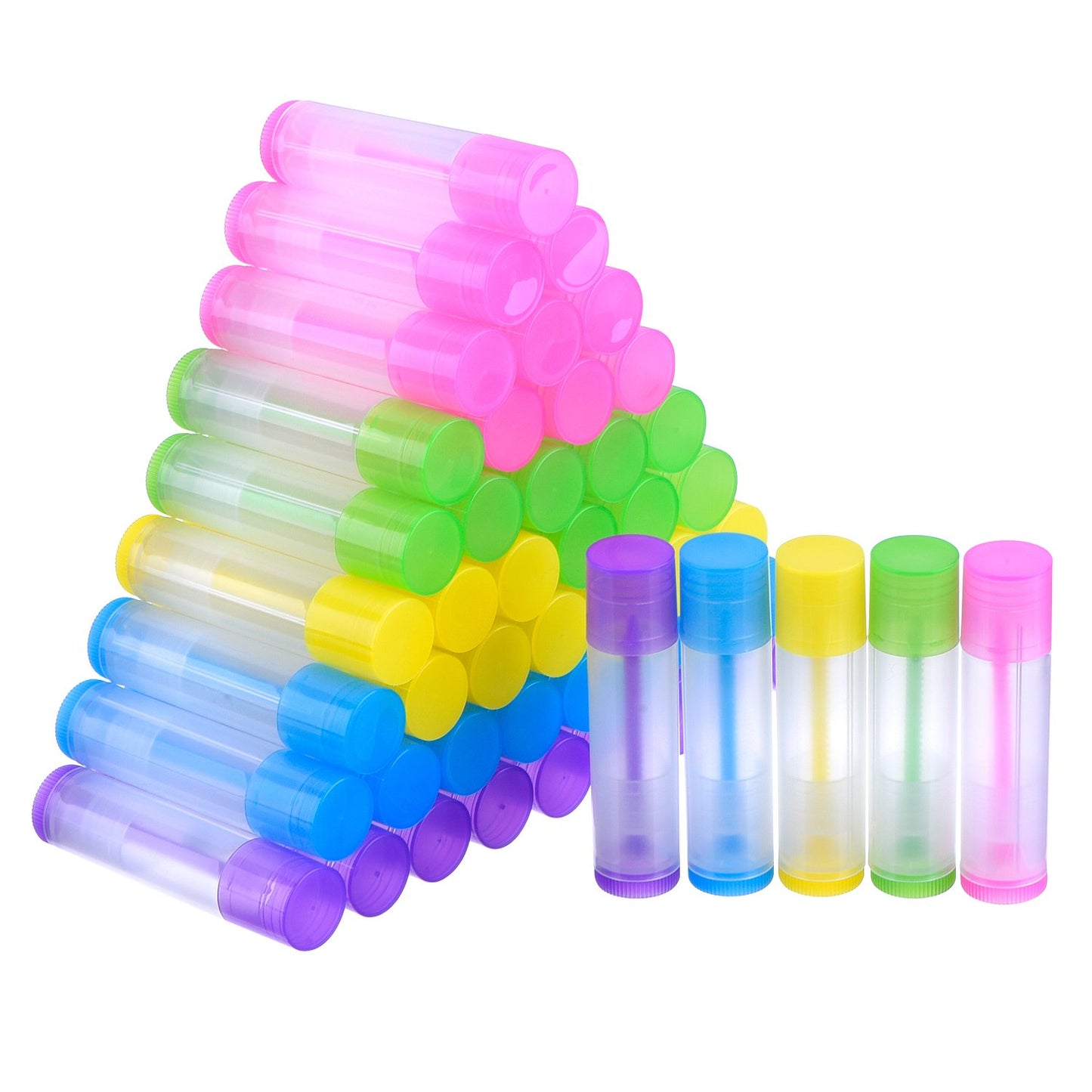 eBoot 50 Pieces Lip Balm Empty Container Clear Tubes with Twist Bottom and Top Cap, 3/16 Oz (5.5 ml) (Multicolor)