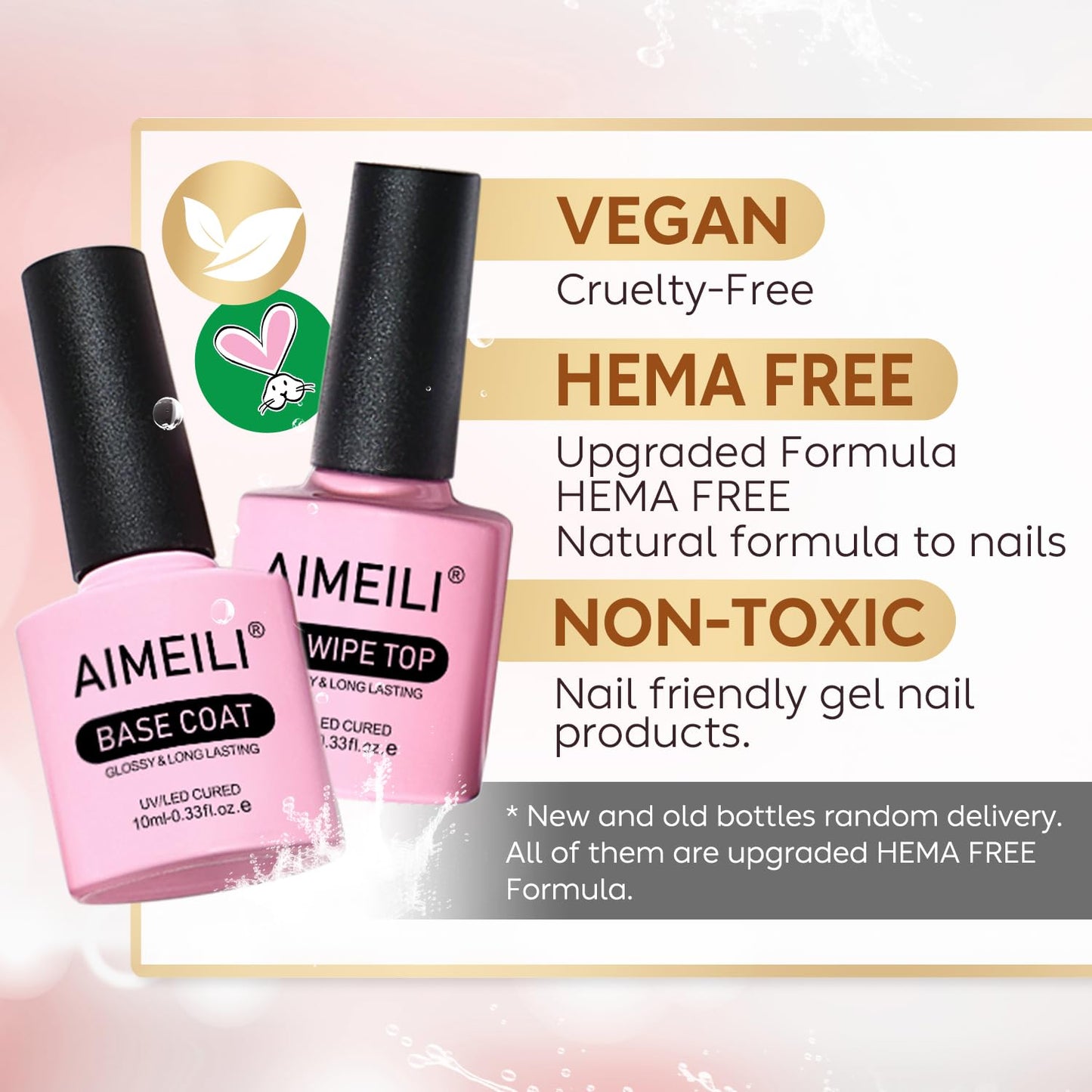 AIMEILI Gel Nail Polish No Wipe Top and Base Coat Set Shine Finish Long Lasting Soak Off Gel Nail Lacquer - 2 x 10ml