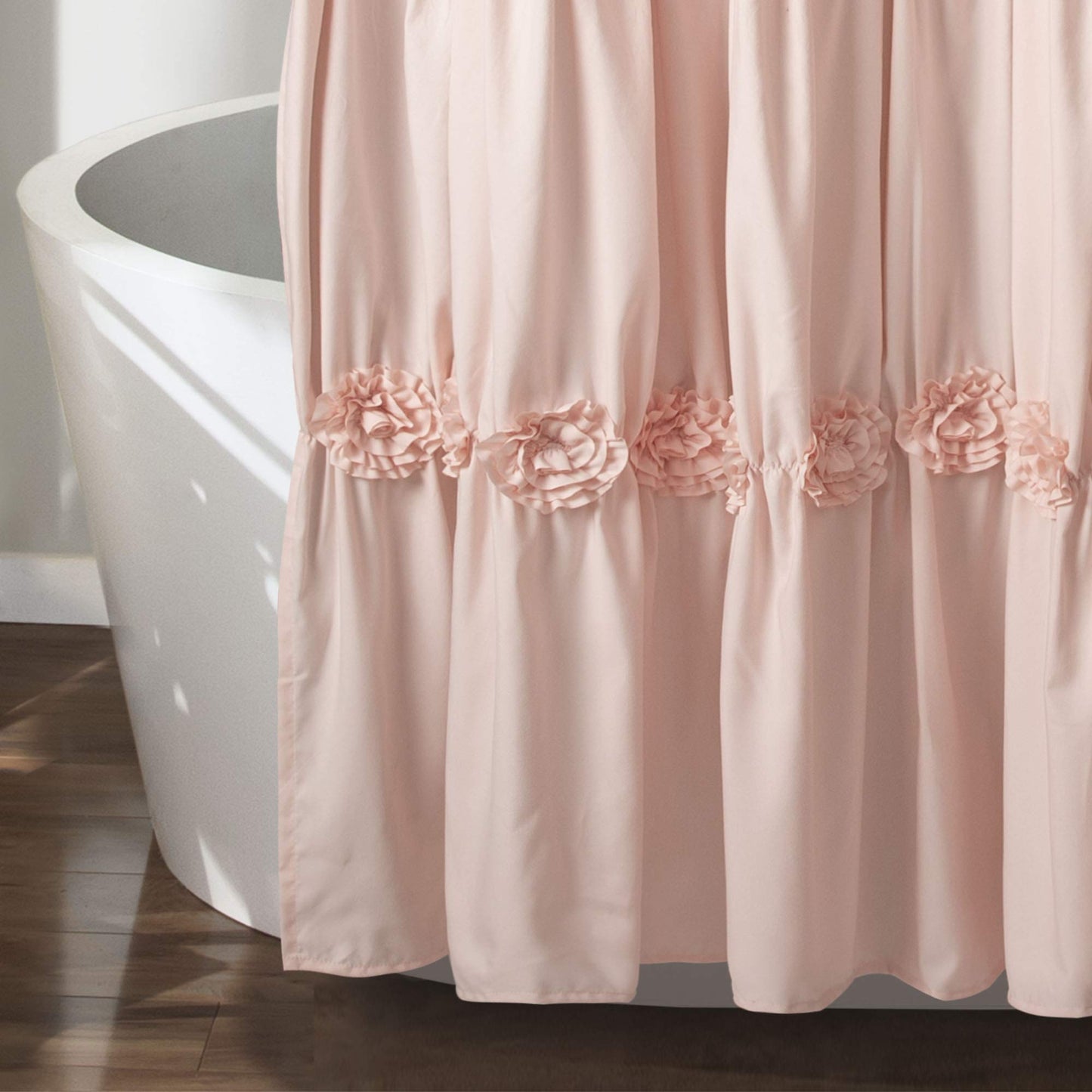 Lush Decor Darla Ruched Floral Bathroom Shower Curtain, 72” x 72”, Blush
