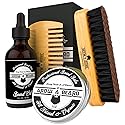 Beard Brush, Beard Comb, Beard Oil, & Beard Balm Grooming Kit for Men's Care, Travel Facial Hair Set for Growth, Styling, Shine & Softness, Great