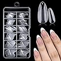 AddFavor 240pcs Almond Nail Tips Clear Full Cover Medium Length Short Almond Fake Nails Acrylic Gel Nail Tips for Salon and Home Nail Art Manicure 12