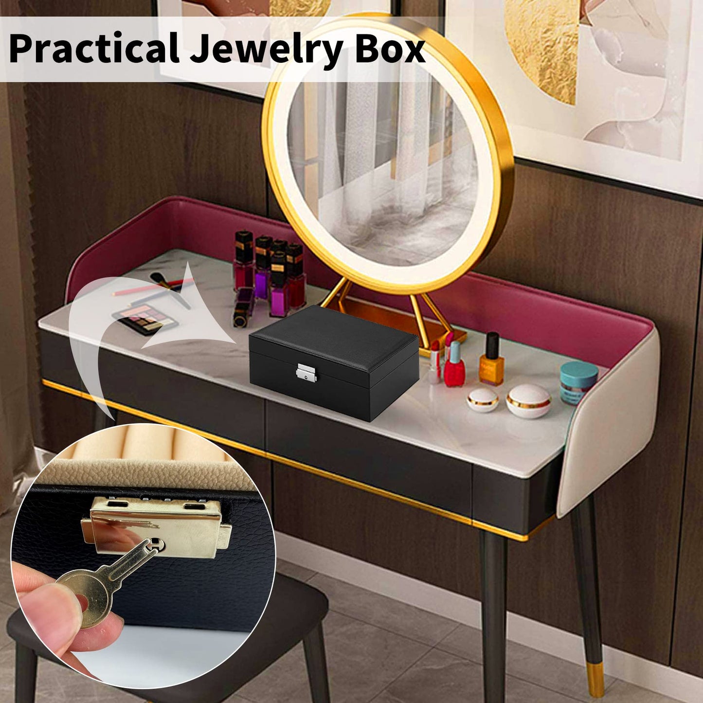 Rovepic 2 Layers Jewelry Box Organizer Valentines Day Gift Container Removable with Lock Necklace Holders Display Tray Storage Case Earring Rings…