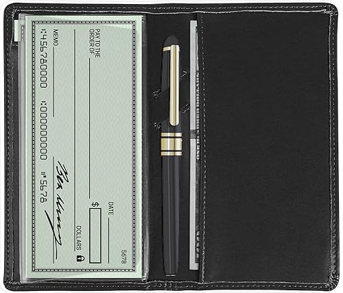 Sanlykate Leather Checkbook Cover For Men And Women, Check Book Case Card Holder With Free Divider, Standard Register Duplicate Checks Pen Inserts