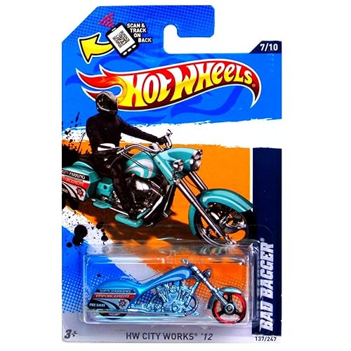 Hot Wheels 2012 HW City Works Bad Bagger Motorcycle Bike Blue Green Teal