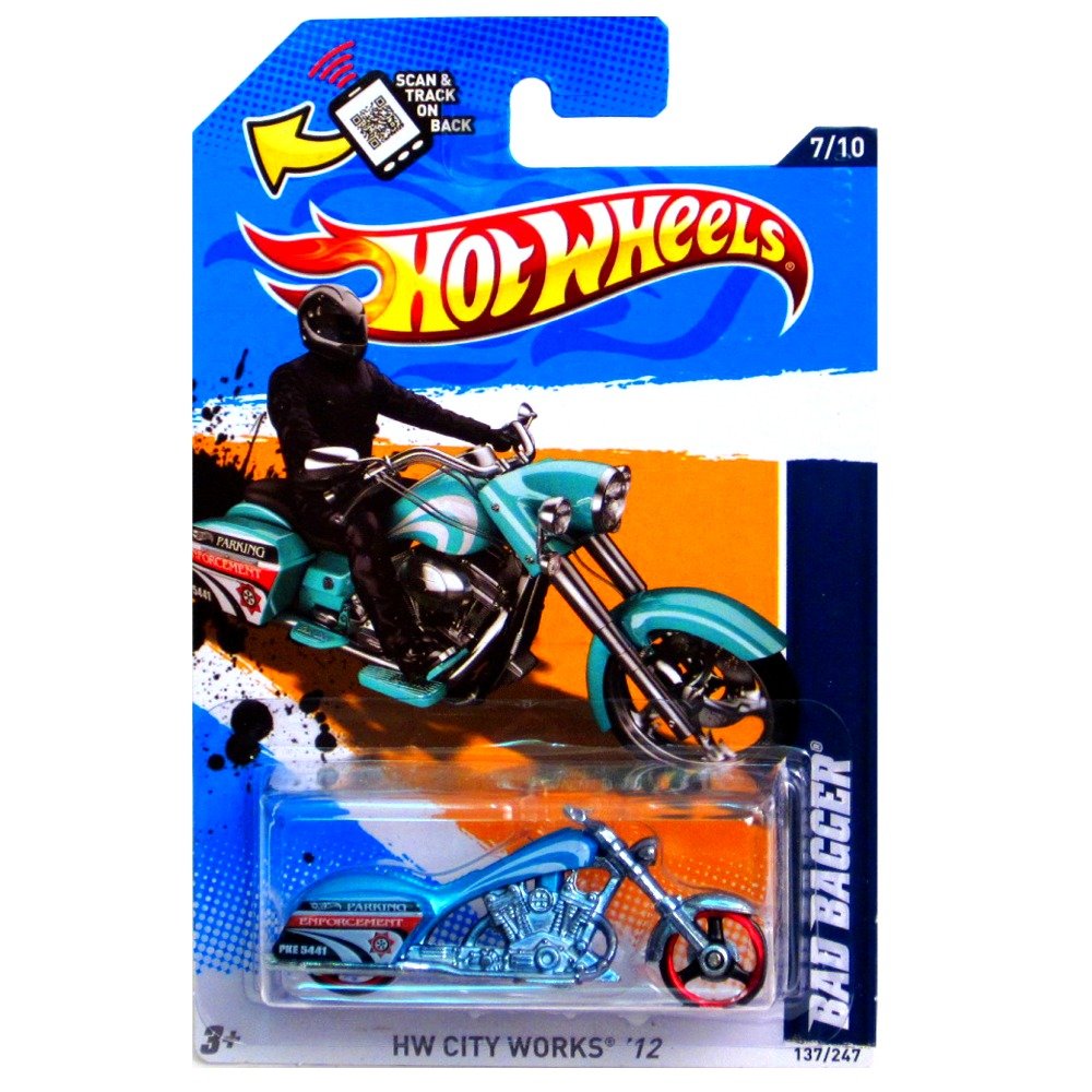 Hot Wheels 2012 HW City Works Bad Bagger Motorcycle Bike Blue Green Teal