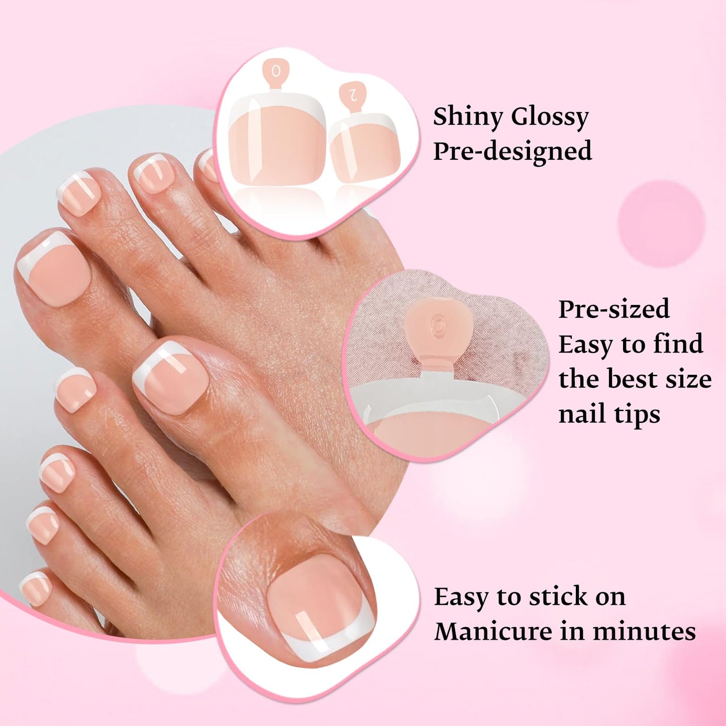 LoveOurHome 120pc White French Tip Press on Toenails Women Toes Fake Nail with Tab, Glue on Toe Nails Press ons Nail Short Fake Toenail Tips French Beauty and Personal Care LoveOurHome