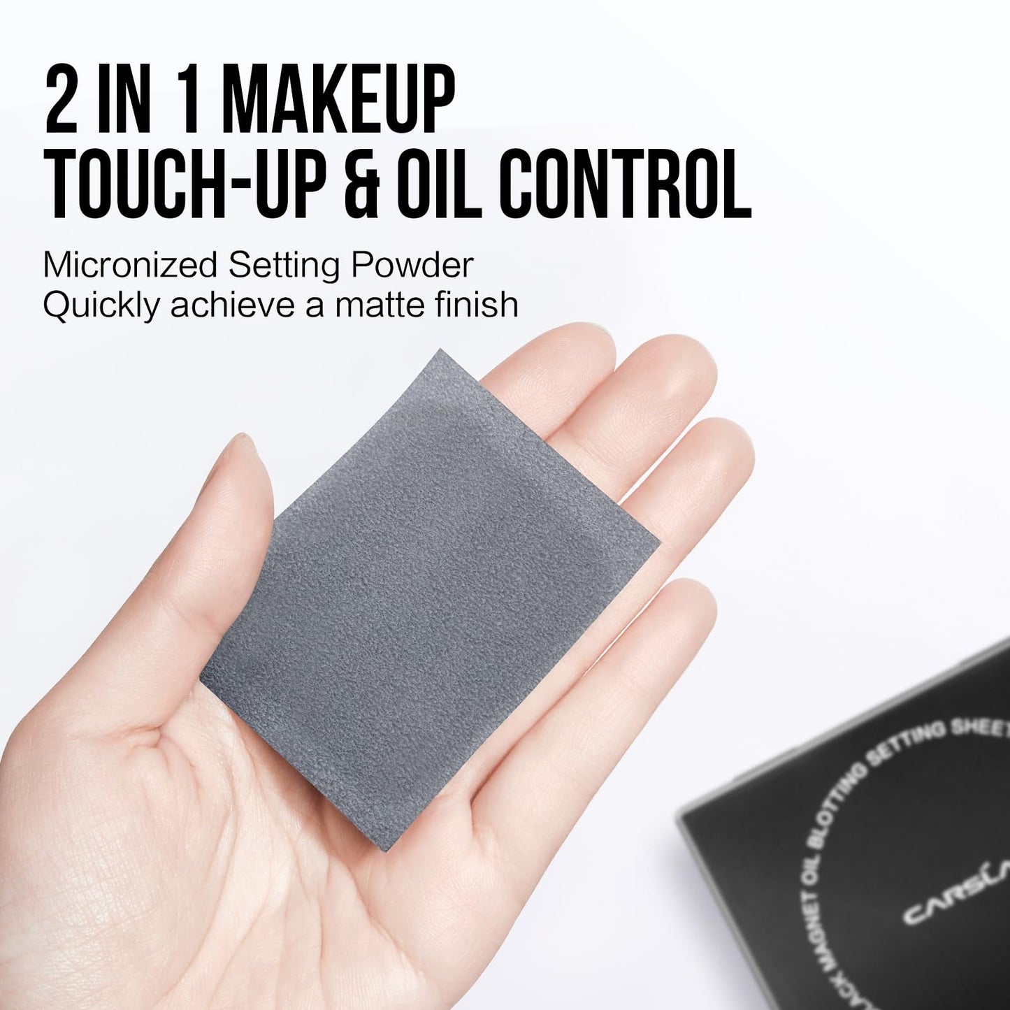CARSLAN Makeup Blotting Paper with Powder, Black Magnet Blotting Sheet for Oily & Combination Skin, Portable Compact with Puff & Mirror, Keeps Makeup Beauty and Personal Care CARSLAN