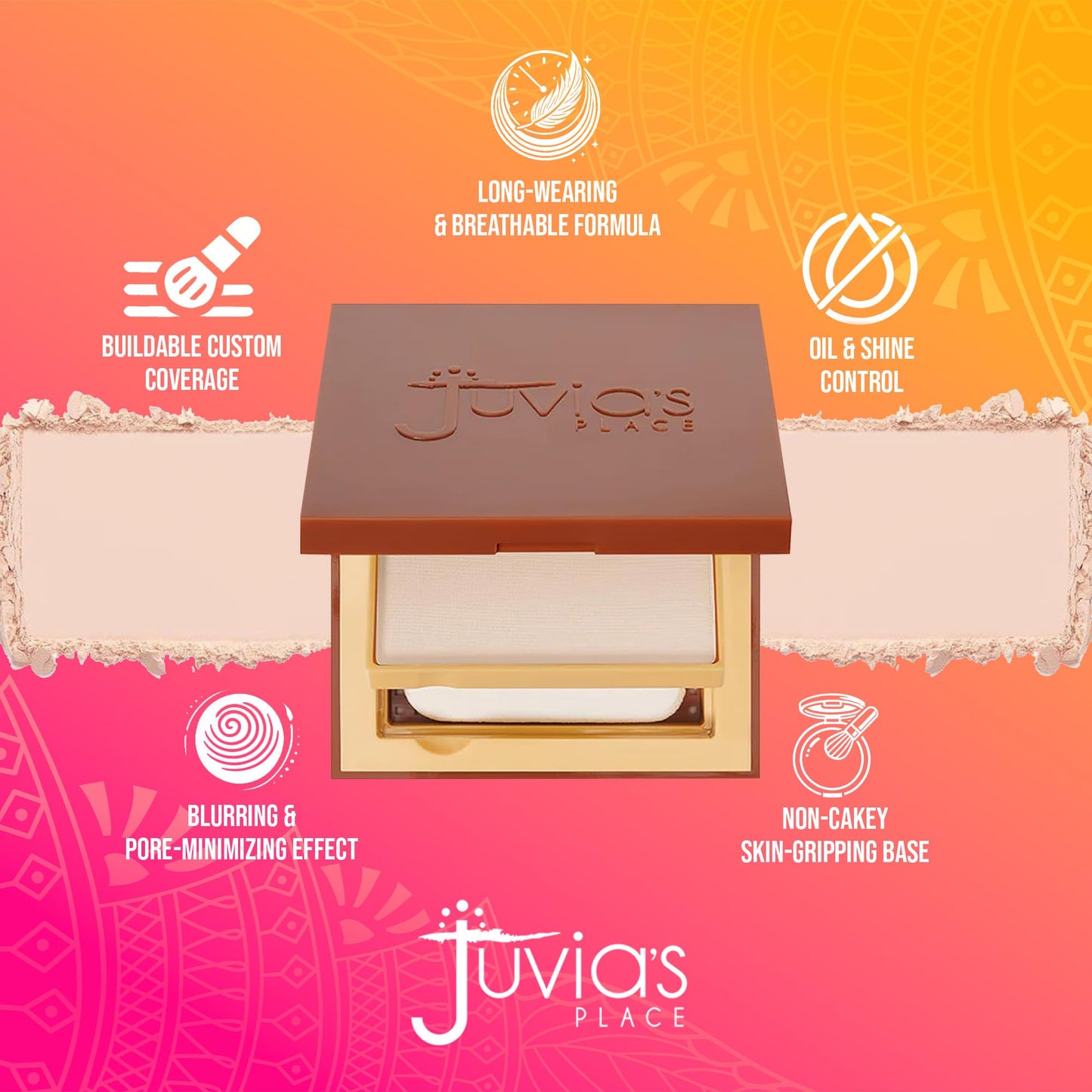 Juvia's Place I Am Magic Powder Foundation - VL2 Valencia - Buildable-Coverage Mattifying Pressed Powder for Pore Vanished Skin - Lightweight Matte