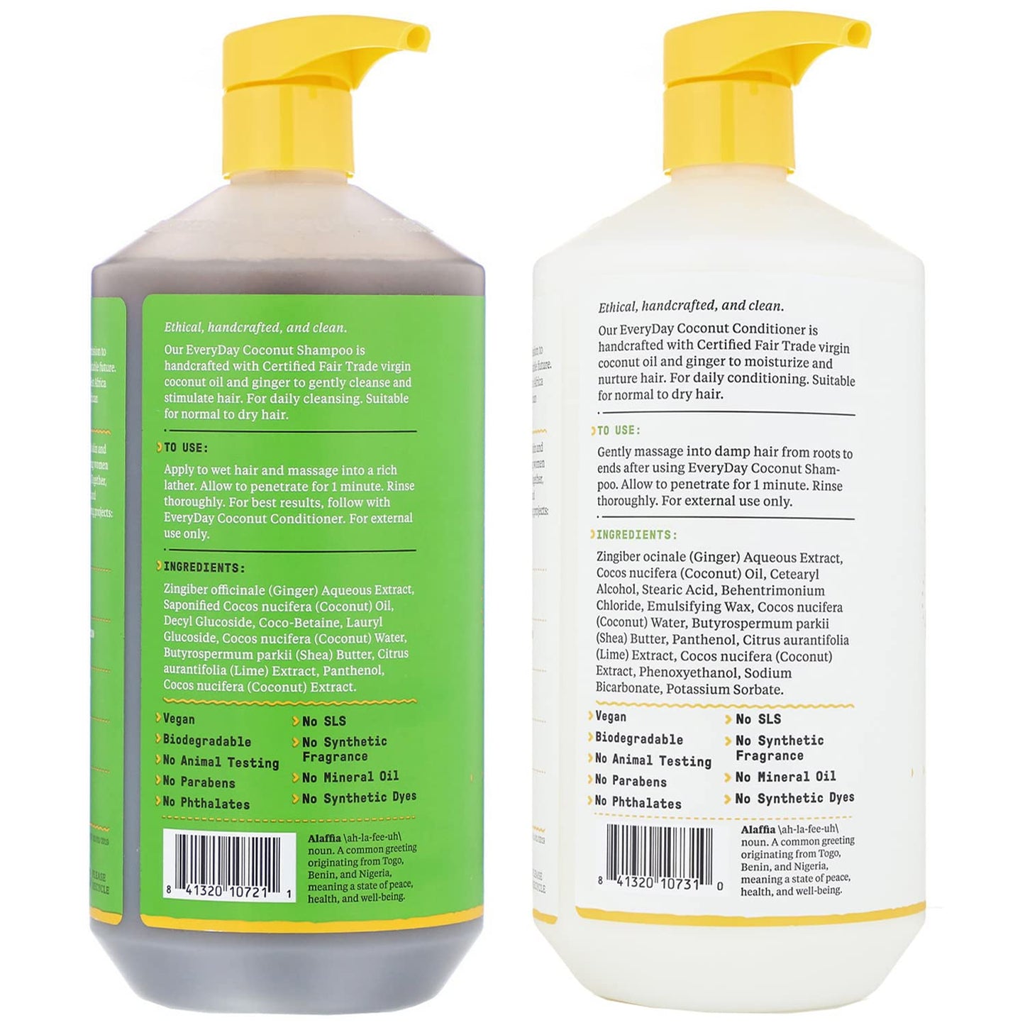 Alaffia EveryDay Coconut Shampoo and Conditioner - For Normal to Dry Hair, Cleanses, Hydrates and Moisturizes with Shea Butter & Ginger, Coconut Lime