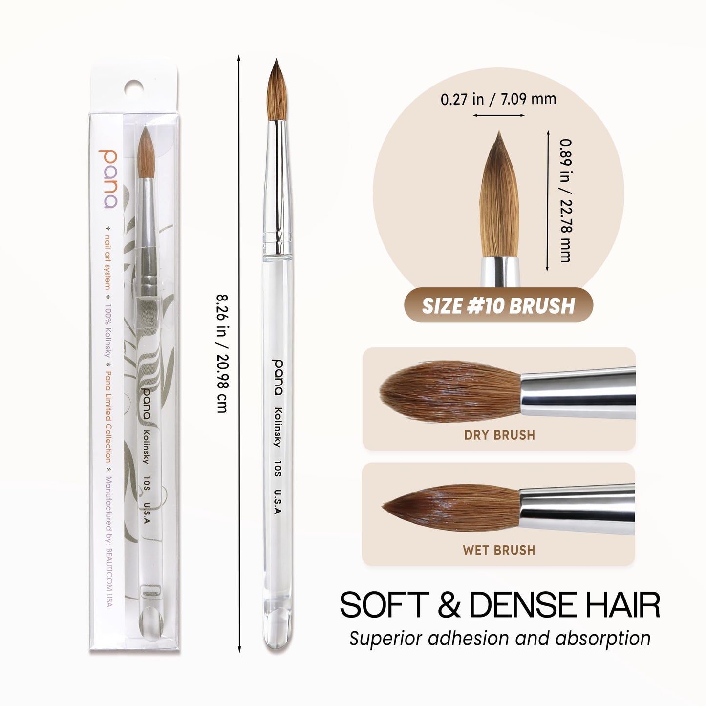 PANA Pure Kolinsky Hair Nail Brush - Round Clear Acrylic Handle (Size 10) - Nail Brush for Nail Application, Nail Extension, Manicure Pedicure Salon Beauty & Personal Care PANA