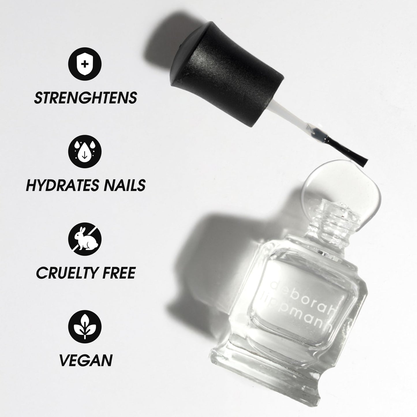 Deborah Lippmann Hard Rock Base and Top Coat | Promotes Healthy Growth for Soft Nails | Diamond Powder Strengthens and Protects Nail Polish | Clear