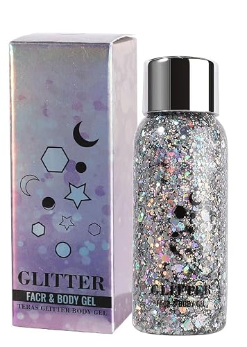JUDEWY Body Glitter Gel, Face Glitter Body Glitter Glitter Liquid Eyeshadow, Face Hair Nail Glitter, Holographic Makeup Festival Glitter Makeup (02)