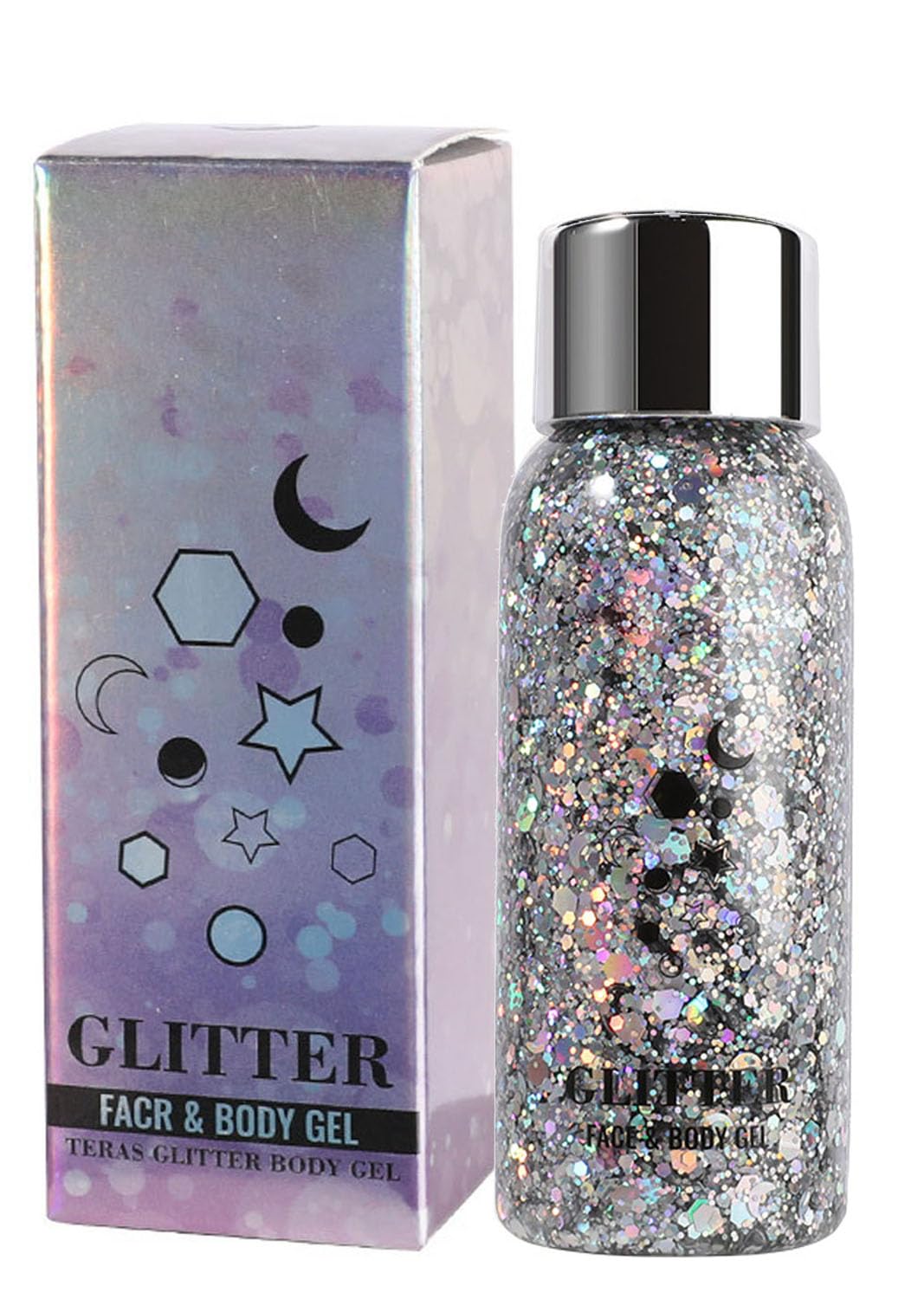 JUDEWY Body Glitter Gel, Face Glitter Body Glitter Glitter Liquid Eyeshadow, Face Hair Nail Glitter, Holographic Makeup Festival Glitter Makeup (02)