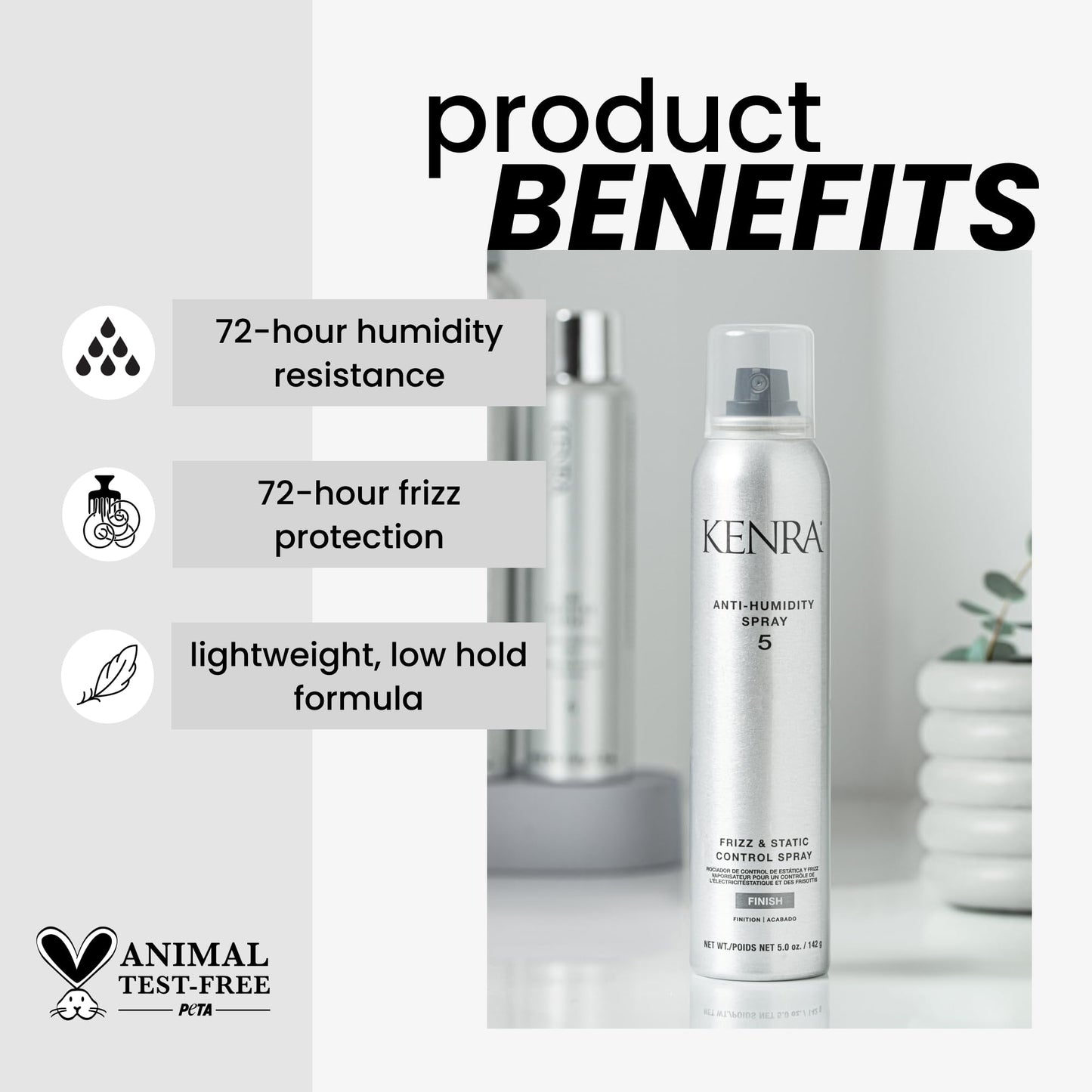 Kenra Professional Anti-Humidity Spray 5 | Frizz & Static Control Spray |72-Hour Humidity Resistance & Protection | Lightweight, Low Hold Formula |